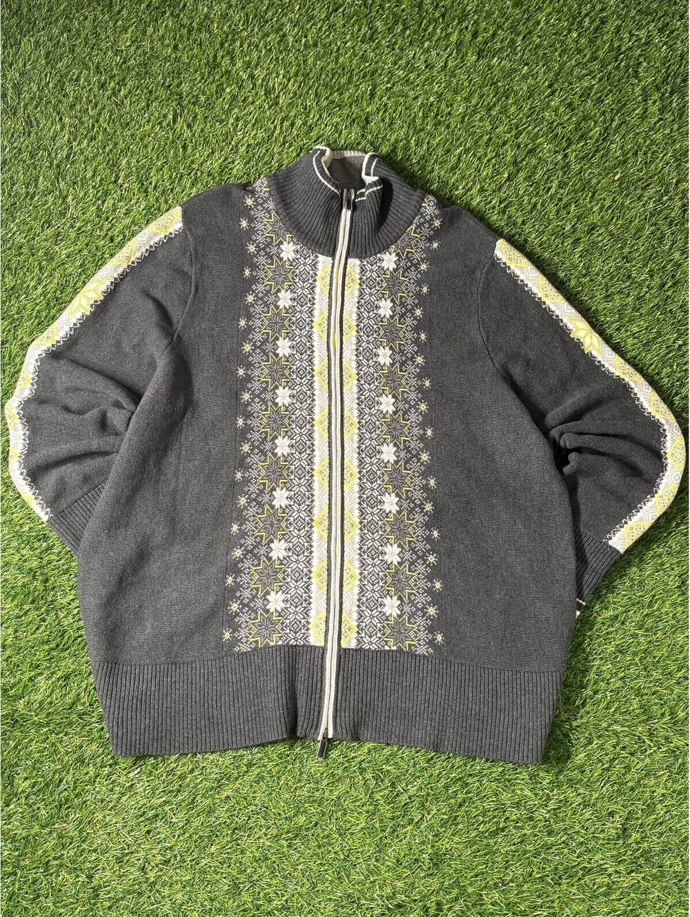 Vintage Eddie Bauer XL Nordic Cardigan Zip Fair Isle Snowflake Sweater 2X